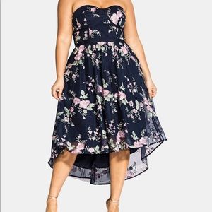 City Chic - Navy Embroidered High/Low Dress - Size 18